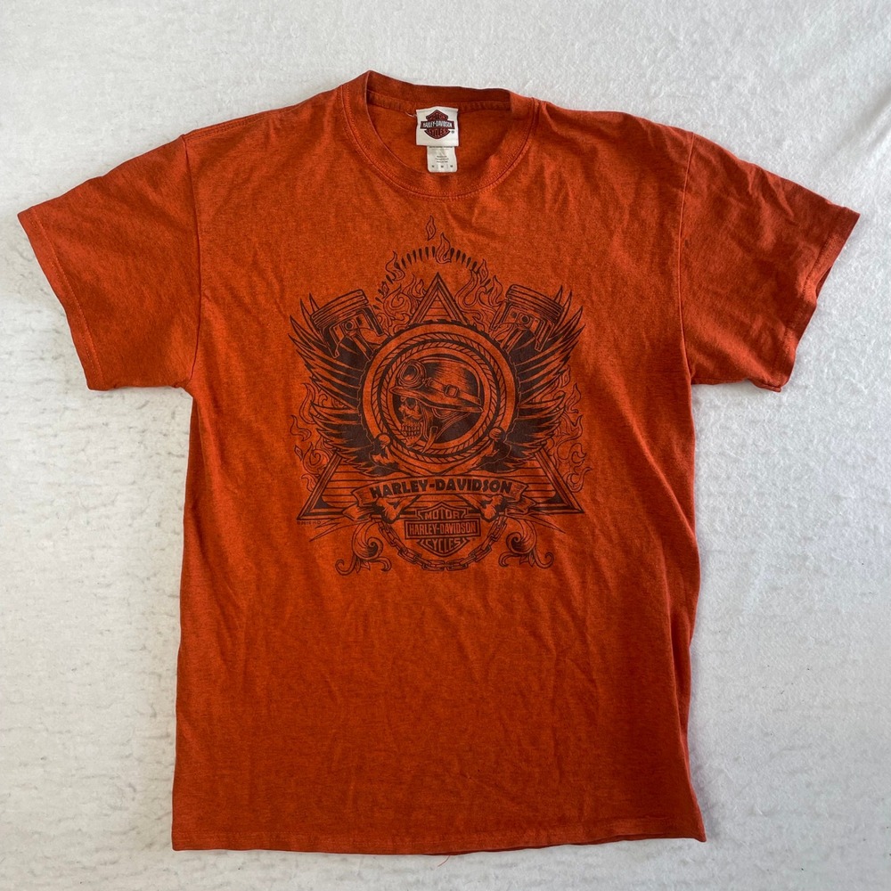Harley-Davidson Graphic T-Shirt Mens Medium Orange South Valley Sandy Utah Skull